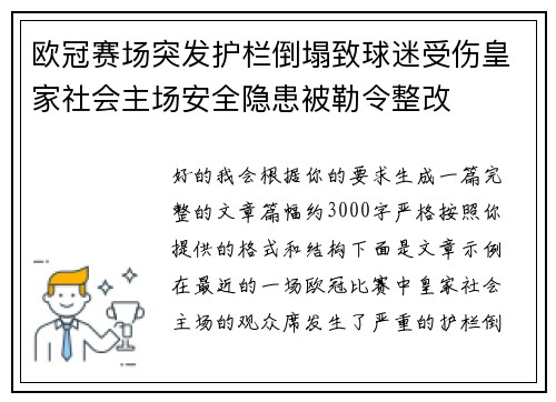 欧冠赛场突发护栏倒塌致球迷受伤皇家社会主场安全隐患被勒令整改